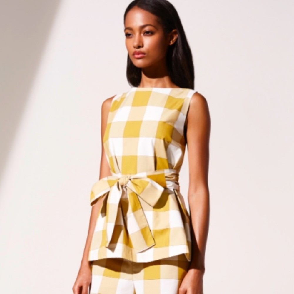 Ann Taylor Factory Yellow Sleeveless Gingham Top Size Small
